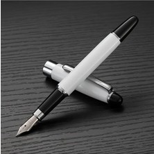 Art Tone Premium Paslanmaz Çelik Dolma Kalem - 0.5mm Uçlu Şık Siyah Beyaz Metal Kaligrafi Kalemi