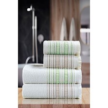 Louis Marie | 50X90 + 70X140 cm | Saçaklı | %100 Pamuk | Kahve - Yeşil | 4 Adet | Banyo Havlu Seti