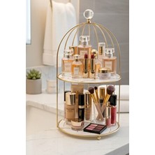 Evnepa Altın Renkli Makyaj Organizeri Banyo Düzenleyici İki Katlı Fonksiyonel Tasarım