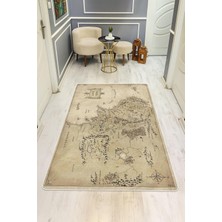 Dolce Mariee Harita Desenli Dijital Baskı Kaymaz Taban Halı H0696