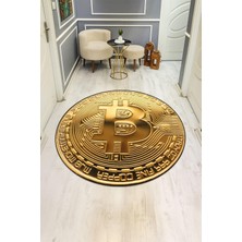 Dolce Mariee  Yuvarlak Dijital Baskı Btc Desenli Dot Kaymaz Tabanlı Halı H0309