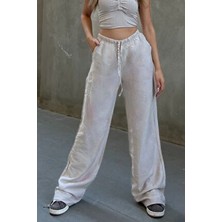 la & vetta Bej Keten Karışımlı Bol Kesim Pantolon