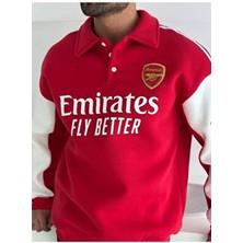 Bergibo Oversıze Düğmeli Yaka Sweatshirt Uzun Kollu Kırmızı Renk Cepsiz Tasarım