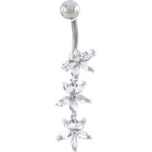 Ferizz 316L Çelik 3 Sıra Çiçek Model Zirkon Taşlı Piercing  PRC-220
