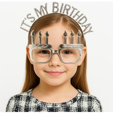 MGN It&amp;#39;s My Birthday Yazılı Taç ve Mum Şekilli Gözlük Seti Gümüş Renk