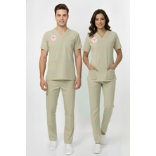 Nur Medikal Giyim Unisex Bej Moth Teknisyen Tekniker Tıbbı Sekreter Scrubs Üniforma Takım (Sağlık Bak.yeni Yön.uygun)
