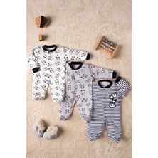 Mai Perla Unisex 3'lü Pamuklu Panda Desenli Çıtçıtlı Patikli Yenidoğan Tulum Seti