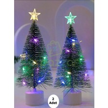 Empressco Iki Adet 17 cm Renkli Işıklı Masaüstü Noel Çam Ağacı, Yeşil, Kar ve Işık Detaylı