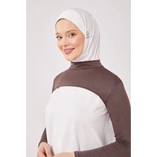 Melodi Scarf Kahverengi Balıkçı Yakalı Pamuklu Boyunluklu Kolluk Uzun Kol Düz Desenli Kadın