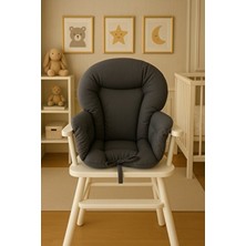 Wenaris %100 Pamuk Kumaş Çift Taraflı Mama Sandalyesi Minderi (Kemer Geçme Yerleri Mevcuttur) Koyu Gri