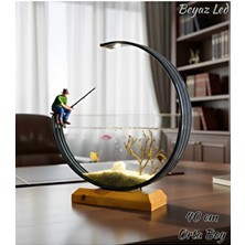 Poyel Decor Modern Tasarım Dekoratif Akvaryum – Beyaz LED Aydınlatmalı 40 cm
