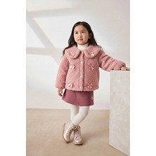 Minipodyum Bebe Yaka Fiyonk Detaylı Peluş Ceket 2-3 Yaş Kız Çocuklar İçin Uzun Kol Pembe