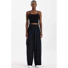 Yüksek Belli Kargo Cepli Pantolon Siyah