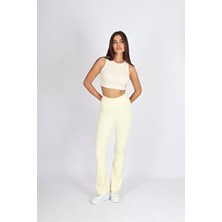 Softandbasic Kadın Flare Yoga Tayt Sarı Renk Ispanyol Paça Örme Kumaş ile Şık Seçim