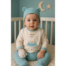 Organik Erkek Bebek Ayıcık Desenli 5'li Tulum Hastane Çıkışı Yenidoğan Kıyafet Mama Önlüğü