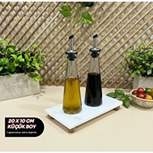 Doğal Mermer Yağlık Altlığı ve Sunumluk 20X10 cm Beyaz Mermer Ahşap Misket Ayaklı