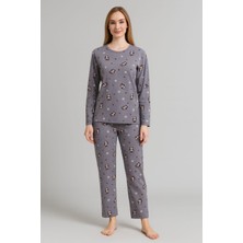 Pemilo Kadın 0299 Uzun Kol Desenli Süet Pijama Takımı