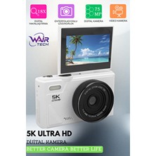 Wair Teknoloji 5k Ultra Hd Vlog Kamera – 75MP, Wifi, 18X Zoom, Türkçe Menü