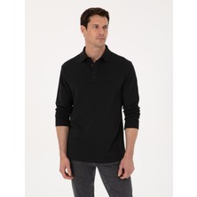 Cacharel Erkek Siyah Regular Fit %100 Pamuk 3 İplik Polo Yaka Sweatshirt 50318960-VR046