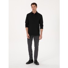 Cacharel Erkek Siyah Regular Fit %100 Pamuk 3 İplik Polo Yaka Sweatshirt 50318960-VR046
