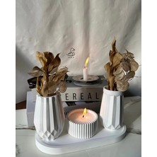 Geometrik Desenli Vazo ve Inci Tozlu Mumluk Set 2’li