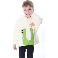 Aden Kids 1-5 Yaş Çocuk İç Astarlı Yumuşak ve Sıcak Peluş Kareli Hırka Ekru Renk Desenli