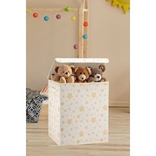 Luxway Home Yıldız Desenli Çok Amaçlı Kapaklı Oyuncak Çamaşır Saklama Kutusu Katlanabilir Düzenleyici 30X40X50