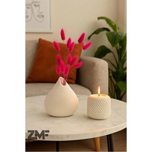 Cavelle Hasır Desen Kokusuz 3 Adet Damla Vazo ve Hasır Beton Mum Beyaz Renkli Şık Set