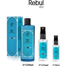 Rebul Aqua Edc Kolonya 250ML Cam Şişeli, 125ML - 50ML Pet Sprey Şişeli 3'lü Set (9 Ürün)
