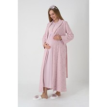 Erdeniz Tekstil Hamile Lohusa Gecelikli ve Jakarlı Havlu Sabahlıklı Takım - Desenli Kışlık Sabahlık Viskoz Gecelik