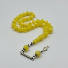 Beyaz Hareli Beyrut Damla Kehribar Gümüş Püsküllü Usta Yapımı Tespih