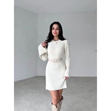 10NUMARAMODA 10 Numara Moda Kadın Bisiklet Yaka Kloş Mini Fitilli Kışlık Triko Elbise 10NMR2966