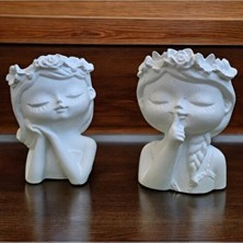 Home İkili Sukulent Saksı Sevimli Kızlar Büst Heykel 11 cm Yükseklik 8 cm Genişlikte Doğa Temalı