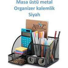 Akraz Art Design Masa Üstü Metal Kalemlik Siyah Yedi Gözlü (Organizer Masa Seti Düzenleyici)