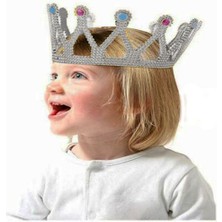 MGN Gümüş Renk Çocuk ve Yetişkin Uyumlu Kraliçe Tacı Prenses Tacı 8X25 cm