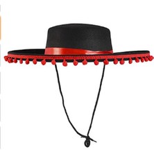 MGN Kırmızı Ponponlu Siyah Renk Çocuk Ispanyol Şapkası