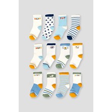 Defne Baby Desenli Pamuklu Soket Çorap 12 Çift Çok Renkli Erkek Çocuk ve Bebek İçin