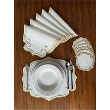 Nurhan Home Collection Curly Modeli Gold Nakışlı 12 Parça Set Amerikan Servis ve Kokteyl Sunum Peçetesi