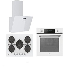 Hoover 3'lü Ankastre Set 5 Gözlü 75 cm Gaz Ocaklı Beyaz (HO3158W FIRIN/HVG74WK3W OCAK/HDG6C1GWTK Davlumbaz)