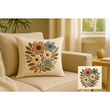 Minoza Digital Baskılı Punch Nakış Görünümlü Çiçekli Dekoratif Kırlent Kılıfı 1 Adet