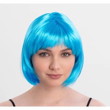 MGN Turkuaz Açık Mavi Renk Düz Kesim Kısa Küt Parti Peruğu