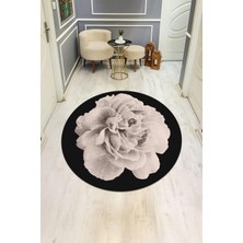 Dolce Mariee  Yuvarlak Dijital Baskı Gül Desenli Dot Kaymaz Tabanlı Halı H0314