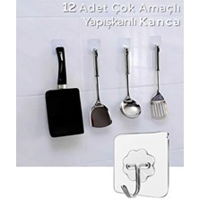 Arvale Pratik 12 Adet Güçlü Şeffaf Duvar Askısı Askılığı Yapışkan Kancalı Mutfak Banyo Askı
