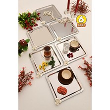 Aksesuar Evreni Anter 6 Lı Takım Paslanmaz Kahve ve Çok Amaçlı Sunum Tepsisi Kare Taşlı Model Dekoratif Tepsi