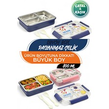 M&L Lunch Box M&L 3 Bölmeli Paslanmaz Çelik Lunch Box 900 ml Mavi Renkli Termal Saklama Kabı Space