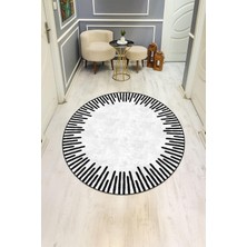 Dolce Mariee  Yuvarlak Dijital Baskı Çerçeveli Modern Desenli Dot Kaymaz Tabanlı Halı H0313