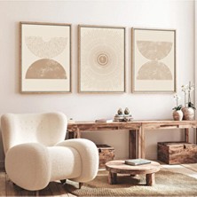 Huhuli 3’lü Tablo Ahşap Çerçeveli Soyut Tema 20 x 30 Pembe ve Naturel Renk Seçenekleri