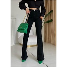 Limabel All Star Ispanyol Jeans Ispanyol Kot Yüksek Bel Solmaz Siyah Ispanyol Kot Pantolon ( Likralı )