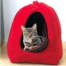 Be Active Kedi Mağrası Polar Kedi ve Köpek Yatağı Kedi Yuvası - Kırmızı