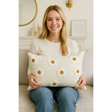 Hd Home Collection Keten Kumaş 35*50 Papatya Desen Punch Kırlent Kılıfı (Panç)